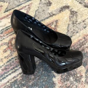Black Flame Embossed Platform Heels. Size 7. Brand New out of box. Skulls. Goth.